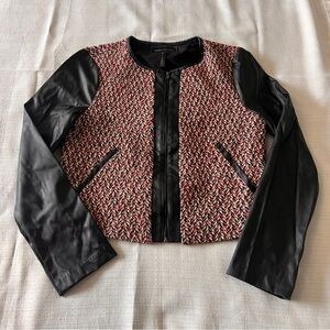 BCBGMaxazria Faux Leather Tweed Jacket Black M